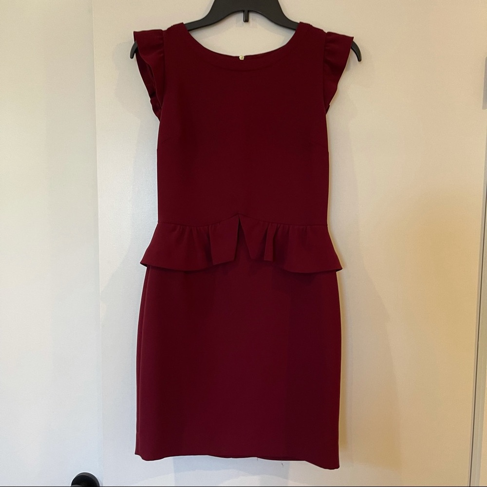 Sandro Burgundy Peplum Mini Dress